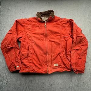 Berne Duck Canvas Detroit Work Jacket Mens Medium Orange Red Sherpa Lined Zip